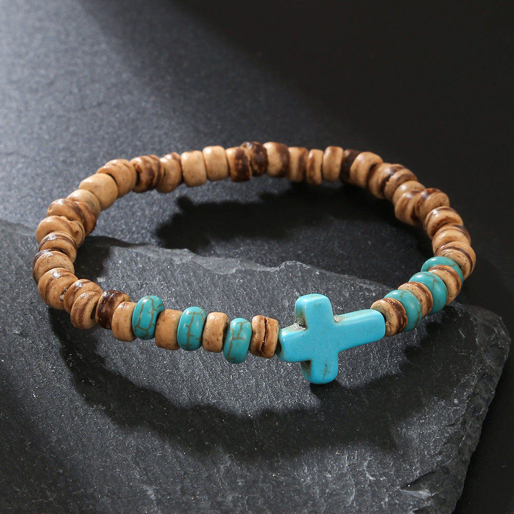 Wholesale Skull Retro Style Turquoise Wood Beads Coconut Shell Bracelet